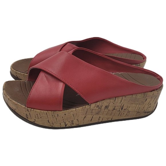 Avenue Shoes - Cloudwalkers by Avenue Sunset Red Vegan Leather Cork Platform Sandals Size 7W